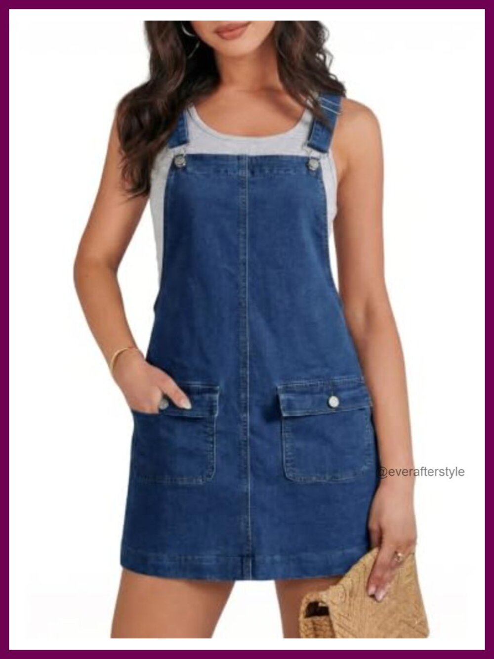 Denim Overall Dress Adjustable Strap Jumper Mini A-Line Cotton Blend